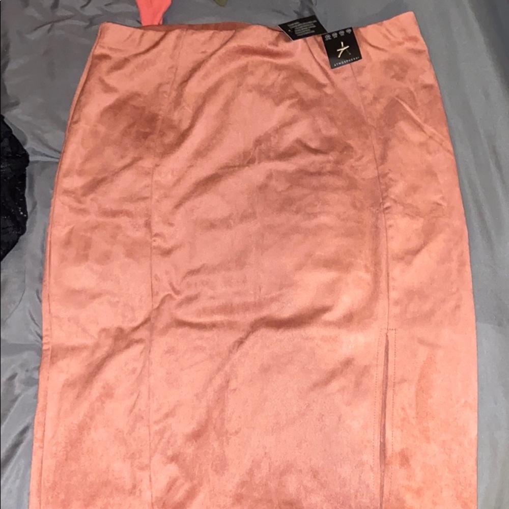 Pink Suede Midi Skirt